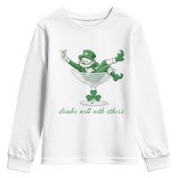 Drink Well With Others Youth Sweatshirt Funny Leprechaun Drinking Green Beer Shamrock