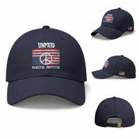 Unpaid Peaceful Protester Baseball Cap Peace Sign Anti War Patriotic US Flag