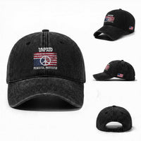 Unpaid Peaceful Protester Washed Cotton Baseball Cap Peace Sign Anti War Patriotic US Flag