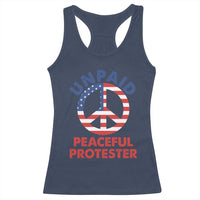 Unpaid Peaceful Protester Racerback Tank Top Peace Sign Patriotic US Flag Political Protest