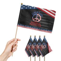 Unpaid Peaceful Protester Patriotic Handheld Flag Peace Sign US Flag Political Protest