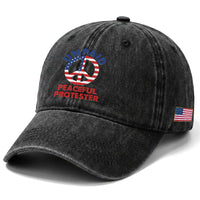 Unpaid Peaceful Protester Washed Cotton Baseball Cap Peace Sign Patriotic US Flag Political Protest