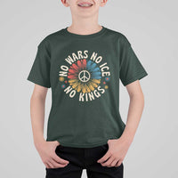 No Kings No ICE No Wars T Shirt For Kid Peace Sign Sunflower Anti War Freedom Activist