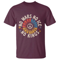 No Kings No ICE No Wars T Shirt Peace Sign Sunflower Anti War Freedom Activist