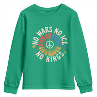 No Kings No ICE No Wars Youth Sweatshirt Peace Sign Sunflower Anti War Freedom Activist