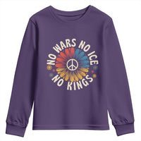 No Kings No ICE No Wars Youth Sweatshirt Peace Sign Sunflower Anti War Freedom Activist