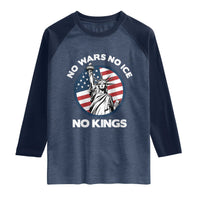 No Kings No ICE No Wars Raglan Shirt Statue of Liberty US Flag Anti War Freedom Activist