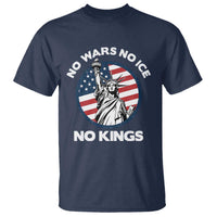 No Kings No ICE No Wars T Shirt Statue of Liberty US Flag Anti War Freedom Activist