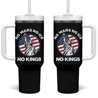 No Kings No ICE No Wars Tumbler With Handle Statue of Liberty US Flag Anti War Freedom Activist