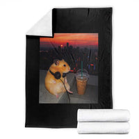 Hamster Drinking Iced Coffee Throw Blanket Funny Animal Chill City Sunset Headphones