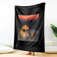 Hamster Drinking Iced Coffee Throw Blanket Funny Animal Chill City Sunset Headphones