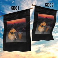 Hamster Drinking Iced Coffee Garden Flag Funny Animal Chill City Sunset Headphones