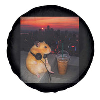 Hamster Drinking Iced Coffee Spare Tire Cover Funny Animal Chill City Sunset Headphones