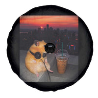 Hamster Drinking Iced Coffee Spare Tire Cover Funny Animal Chill City Sunset Headphones
