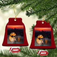 Hamster Drinking Iced Coffee Ceramic Ornament Funny Animal Chill City Sunset Headphones