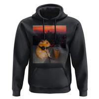 Hamster Drinking Iced Coffee Hoodie Funny Animal Chill City Sunset Headphones
