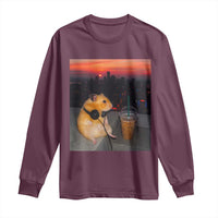 Hamster Drinking Iced Coffee Long Sleeve Shirt Funny Animal Chill City Sunset Headphones