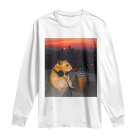 Hamster Drinking Iced Coffee Long Sleeve Shirt Funny Animal Chill City Sunset Headphones