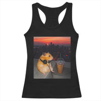 Hamster Drinking Iced Coffee Racerback Tank Top Funny Animal Chill City Sunset Headphones