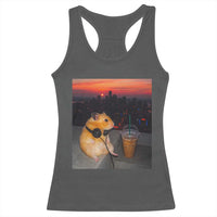 Hamster Drinking Iced Coffee Racerback Tank Top Funny Animal Chill City Sunset Headphones