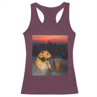 Hamster Drinking Iced Coffee Racerback Tank Top Funny Animal Chill City Sunset Headphones
