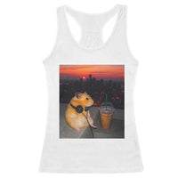 Hamster Drinking Iced Coffee Racerback Tank Top Funny Animal Chill City Sunset Headphones