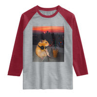 Hamster Drinking Iced Coffee Raglan Shirt Funny Animal Chill City Sunset Headphones