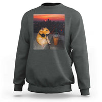 Hamster Drinking Iced Coffee Sweatshirt Funny Animal Chill City Sunset Headphones
