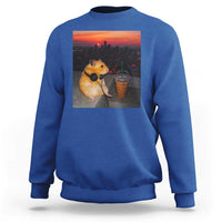 Hamster Drinking Iced Coffee Sweatshirt Funny Animal Chill City Sunset Headphones