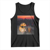 Hamster Drinking Iced Coffee Tank Top Funny Animal Chill City Sunset Headphones