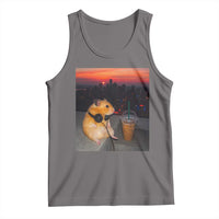 Hamster Drinking Iced Coffee Tank Top Funny Animal Chill City Sunset Headphones