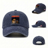 Hamster Drinking Iced Coffee Washed Cotton Baseball Cap Funny Animal Chill City Sunset Headphones