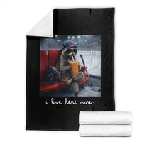 Hockey Mom Raccoon Iced Coffee Throw Blanket I Live Here Now