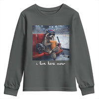 Hockey Mom Raccoon Iced Coffee Youth Sweatshirt I Live Here Now
