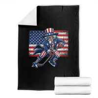 Uncle Sam Hockey Player 4th of July American Flag Throw Blanket