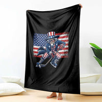 Uncle Sam Hockey Player 4th of July American Flag Throw Blanket
