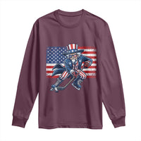 Uncle Sam Hockey Player 4th of July American Flag Long Sleeve Shirt