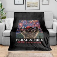 USA 250 Years Freedom Throw Blanket Feral and Free Funny Raccoon Driking Beer 4th of July