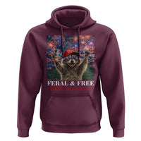 USA 250 Years Freedom Hoodie Feral and Free Funny Raccoon Driking Beer 4th of July