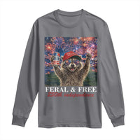 USA 250 Years Freedom Long Sleeve Shirt Feral and Free Funny Raccoon Driking Beer 4th of July