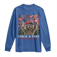 USA 250 Years Freedom Long Sleeve Shirt Feral and Free Funny Raccoon Driking Beer 4th of July