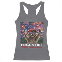 USA 250 Years Freedom Racerback Tank Top Feral and Free Funny Raccoon Driking Beer 4th of July