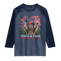USA 250 Years Freedom Raglan Shirt Feral and Free Funny Raccoon Driking Beer 4th of July
