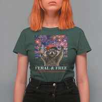 USA 250 Years Freedom T Shirt For Women Feral and Free Funny Raccoon Driking Beer 4th of July