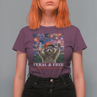 USA 250 Years Freedom T Shirt For Women Feral and Free Funny Raccoon Driking Beer 4th of July