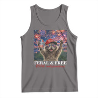USA 250 Years Freedom Tank Top Feral and Free Funny Raccoon Driking Beer 4th of July