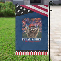 USA 250 Years Freedom Patriotic Garden Flag Feral and Free Funny Raccoon Driking Beer 4th of July