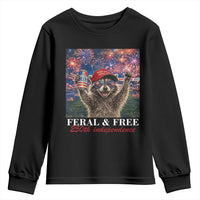 USA 250 Years Freedom Youth Sweatshirt Feral and Free Funny Raccoon Driking Beer 4th of July