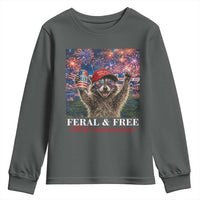 USA 250 Years Freedom Youth Sweatshirt Feral and Free Funny Raccoon Driking Beer 4th of July