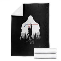 Bigfoot USA Ice Hockey 4th of July Throw Blanket Funny Sasquatch Patriotic American Flag